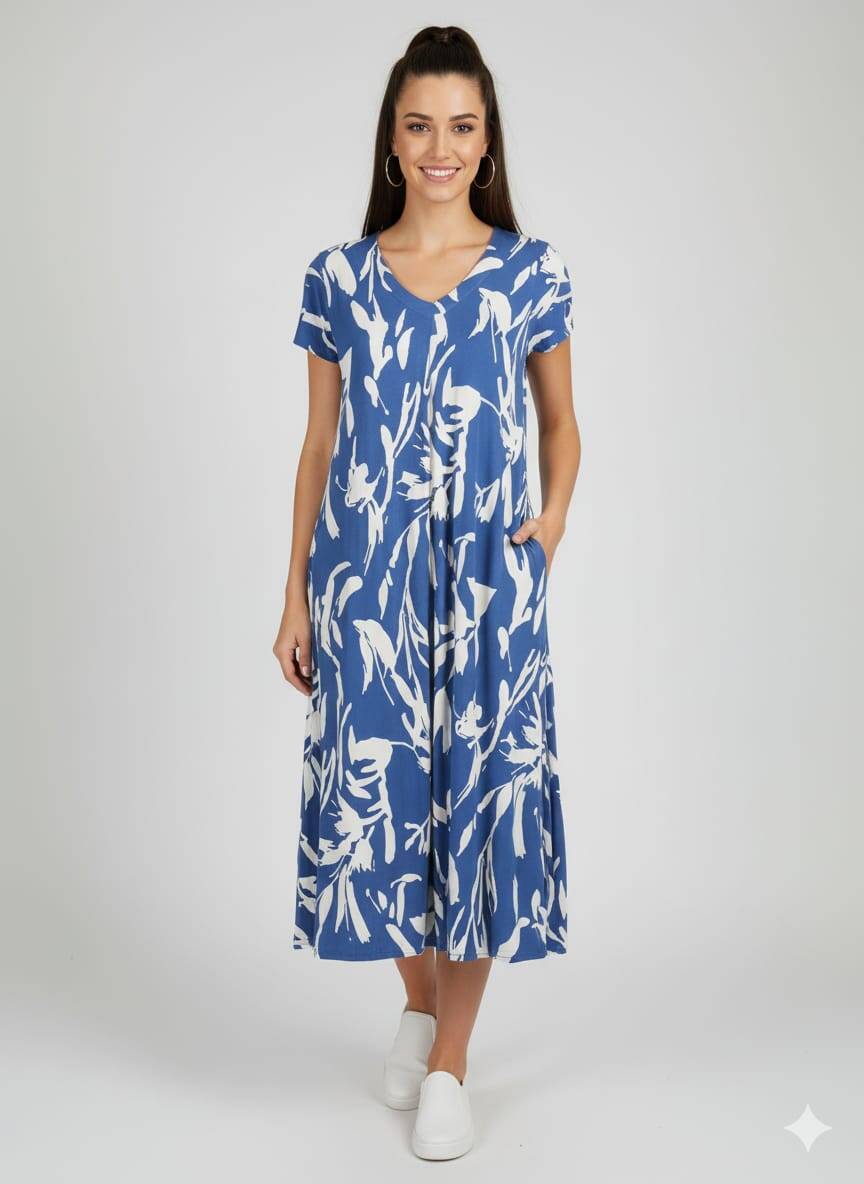 Mavi Yazlık Penye Elbise