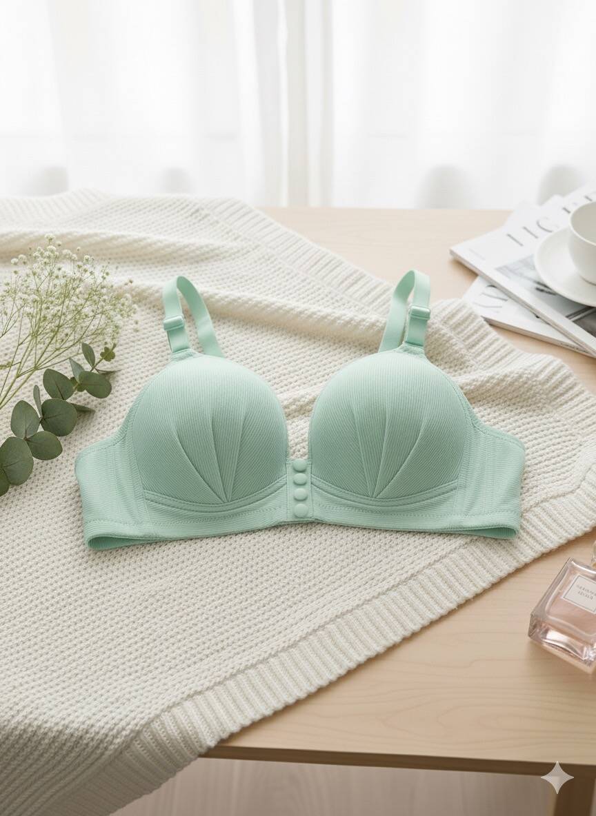 Mint Düğme Detaylı Telsiz Desteksiz Toparlayıcı Sutyen