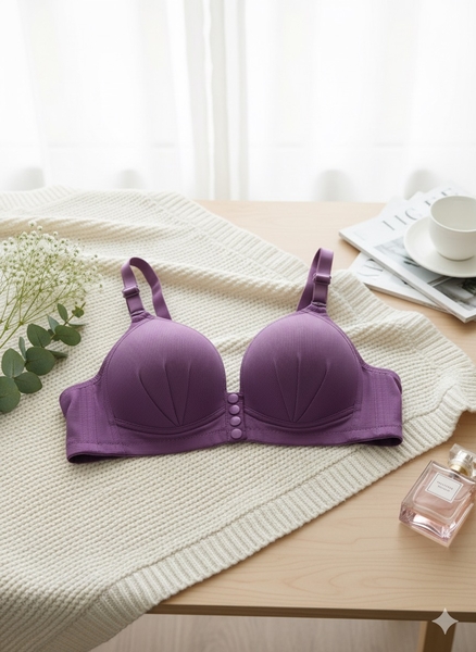  - Mor Düğme Detaylı Desteksiz Telsiz Toparlayıcı Sutyen