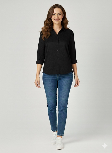  - Parlak Siyah Kadın Gömlek