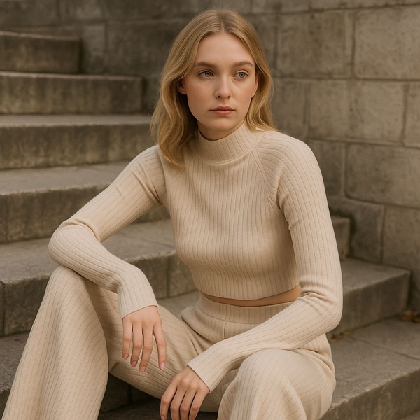 Parmaktan Geçme Crop Triko Takım - Thumbnail