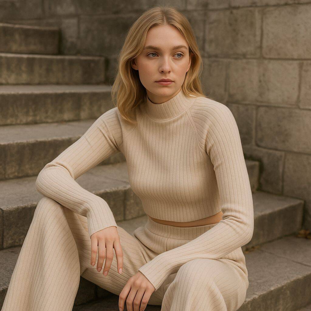 Parmaktan Geçme Crop Triko Takım Parmaktan Geçme Crop Triko Takım