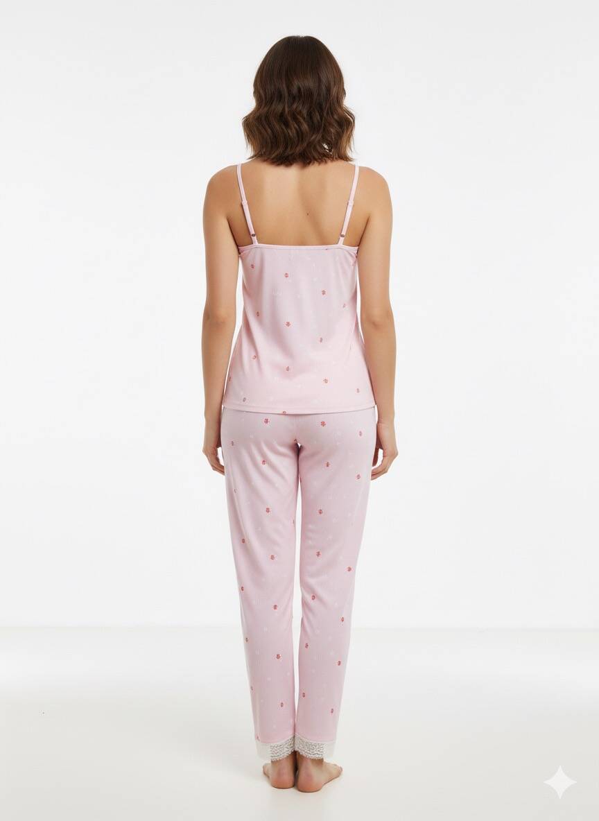 Pembe İp Askılı Kadın Pijama Takım