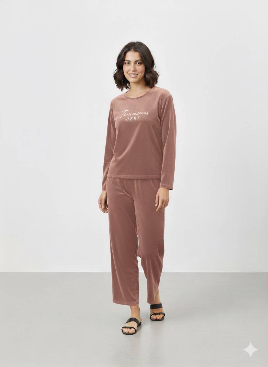 Pudra Kadife Pijama Takım