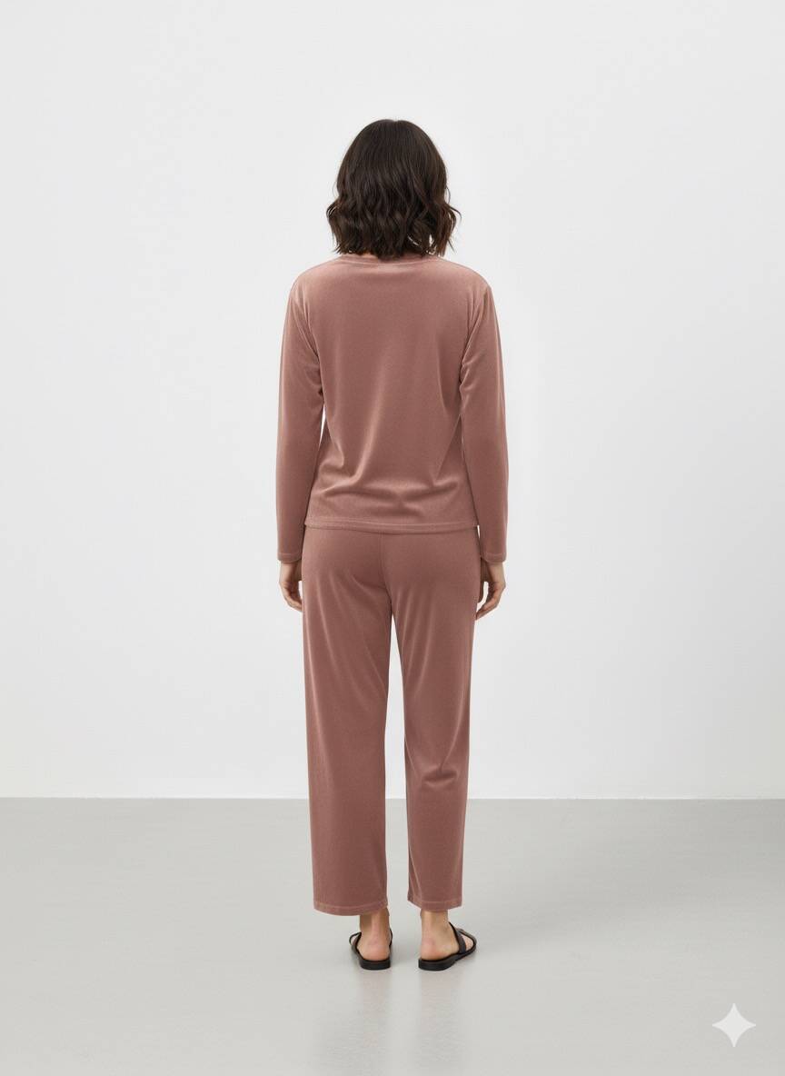 Pudra Kadife Pijama Takım