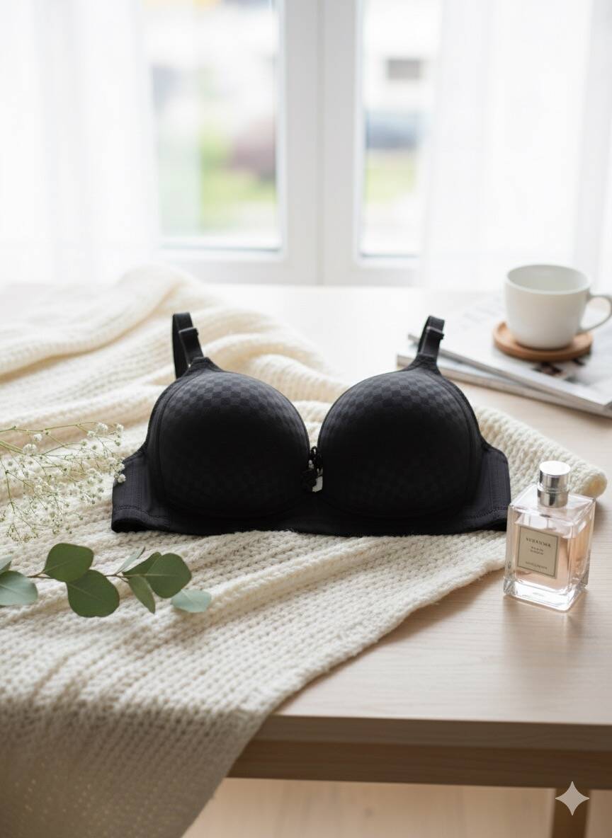 Siyah Baklava Desen Telsiz Desteksiz Toparlayıcı Sutyen