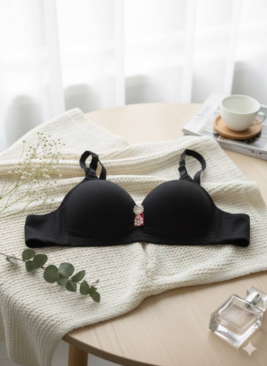 Siyah Çizgili Telsiz Desteksiz Toparlayıcı Sutyen