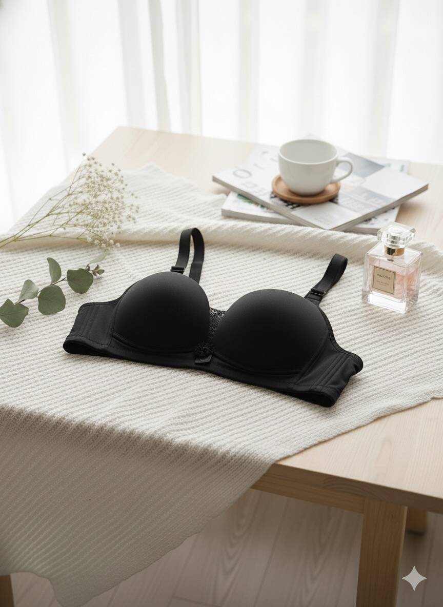 Siyah Dantel Detaylı Telsiz Desteksiz Toparlayıcı Sutyen