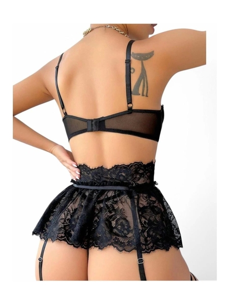 Siyah Dantel Jartiyer Takım - Thumbnail