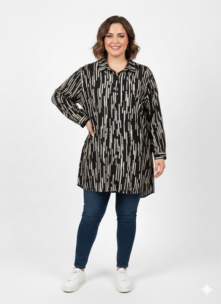  - Siyah Desenli Büyük Beden Gömlek