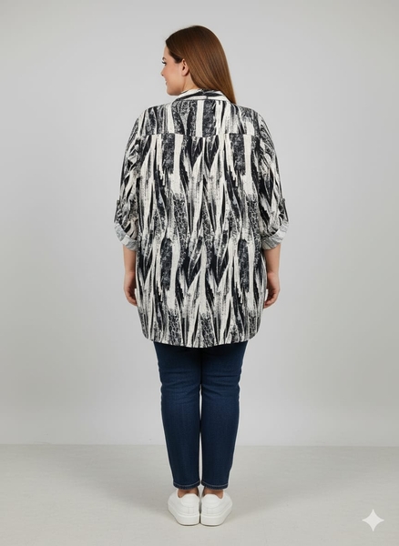 Siyah Desenli Büyük Beden Gömlek - Thumbnail