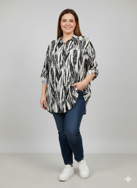  - Siyah Desenli Büyük Beden Gömlek