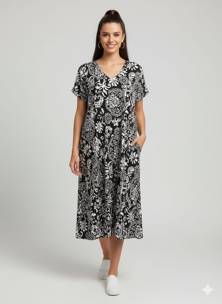  - Siyah Desenli Yazlık Elbise
