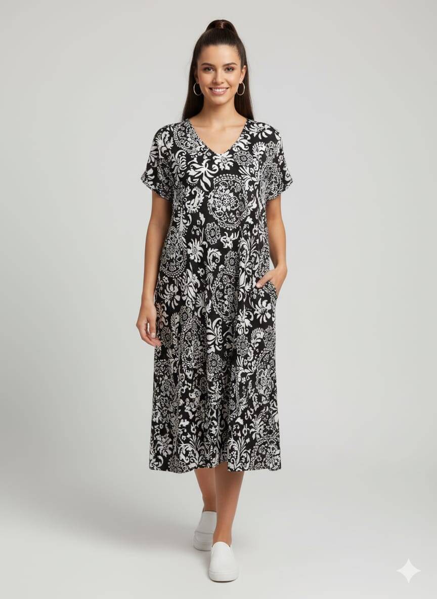 Siyah Desenli Yazlık Elbise