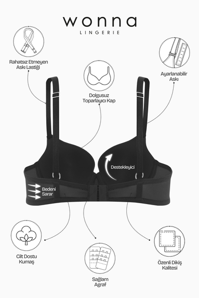 Siyah Çift Destekli Sutyen - Thumbnail