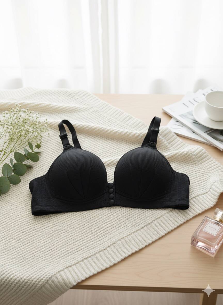 Siyah Düğme Detaylı Telsiz Desteksiz Toparlayıcı Sutyen