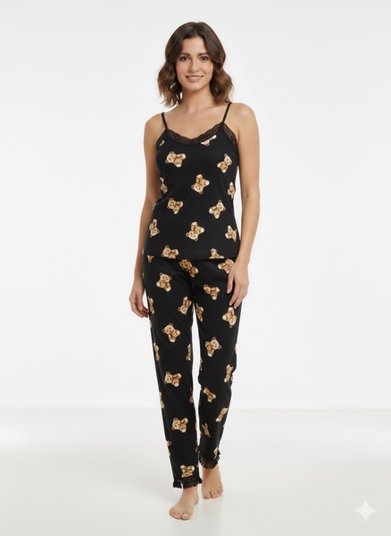  - Siyah İp Askılı Pijama Takım