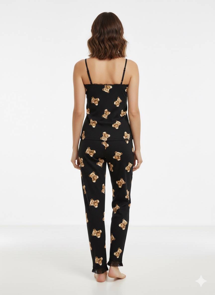 Siyah İp Askılı Pijama Takım