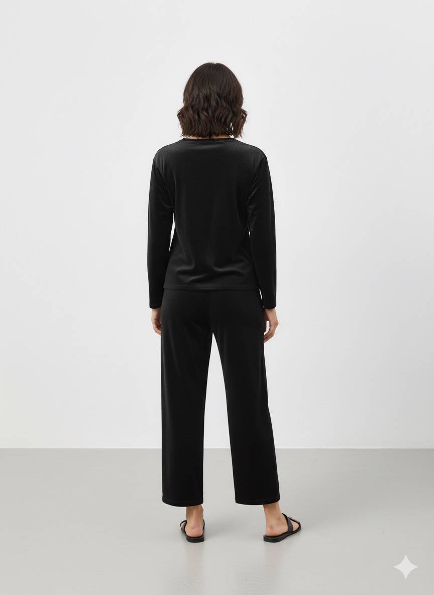 Siyah Kadife Pijama Takım