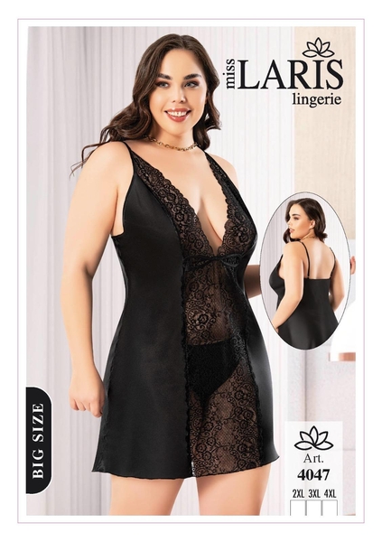  - Siyah Saten Büyük Beden Gecelik