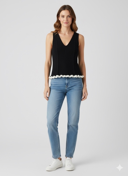 Siyah Triko Kalın Askılı Tişört - Thumbnail