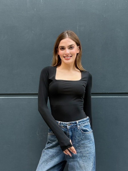 Siyah Uzun Kol Tişört - Thumbnail