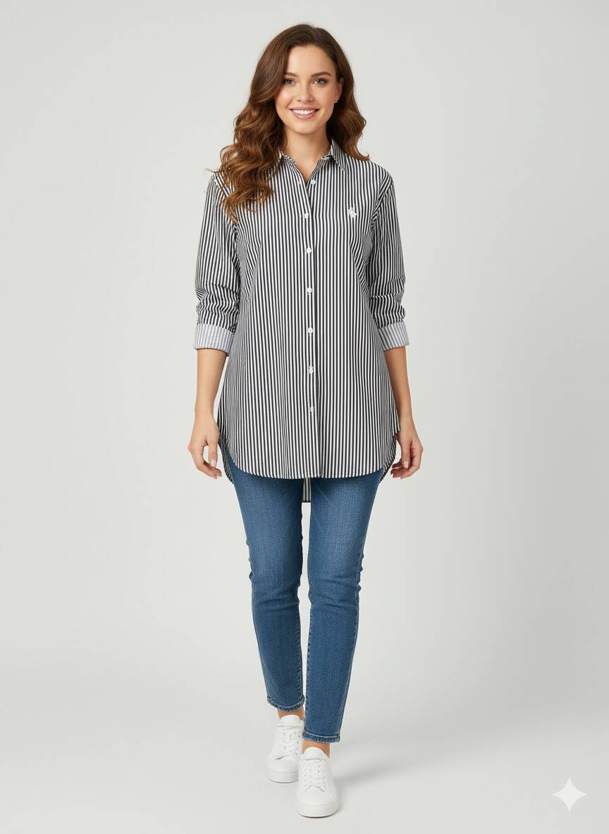 Uzun Çizgili Kadın Gömlek