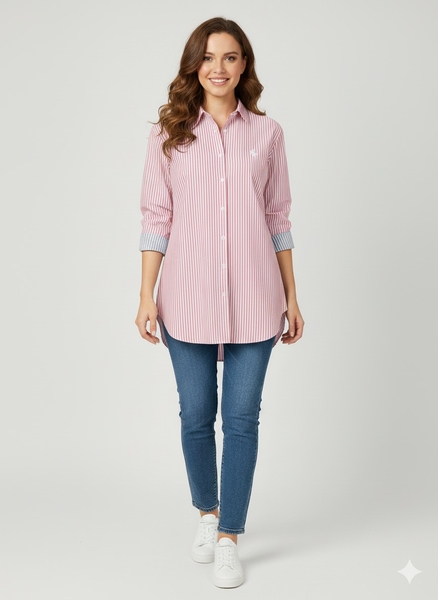 Uzun Çizgili Kadın Gömlek - Thumbnail