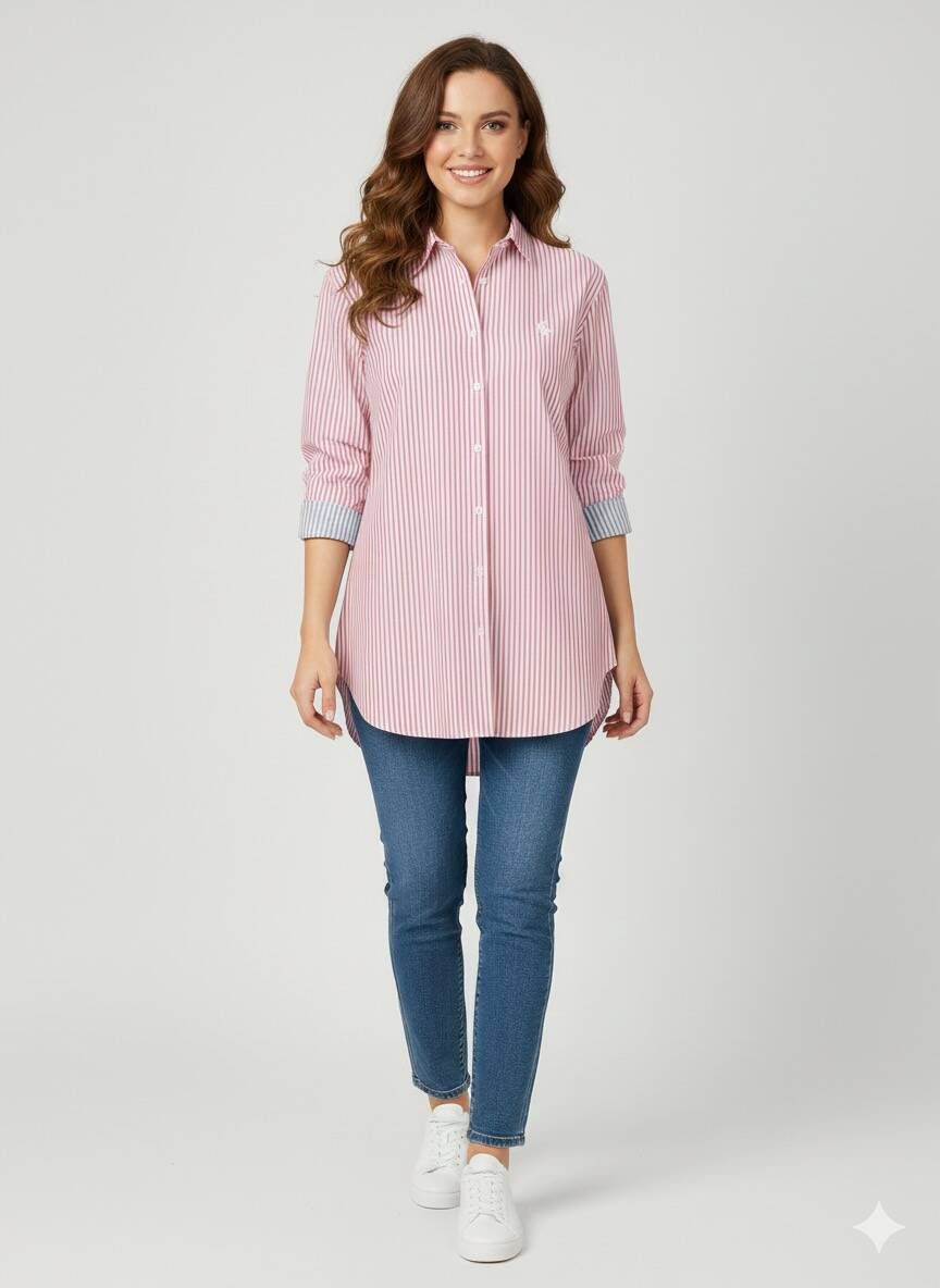 Uzun Çizgili Kadın Gömlek