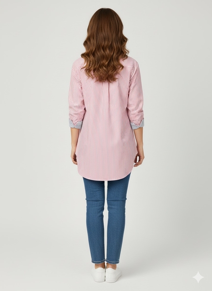 Uzun Çizgili Kadın Gömlek - Thumbnail