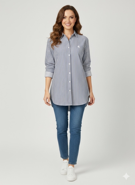 Uzun Çizgili Kadın Gömlek - Thumbnail