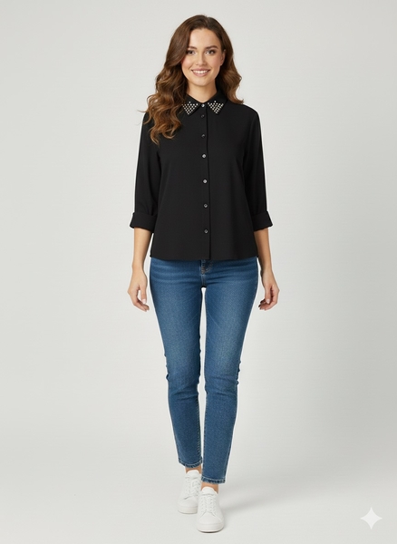 Yakası Taşlı Kadın Gömlek - Thumbnail