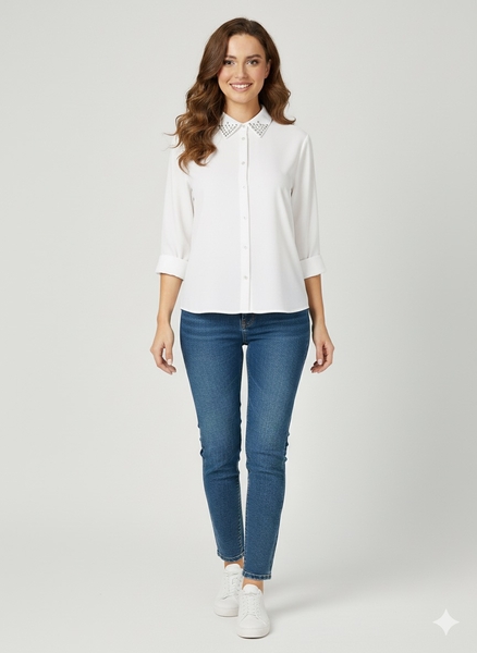 Yakası Taşlı Kadın Gömlek - Thumbnail