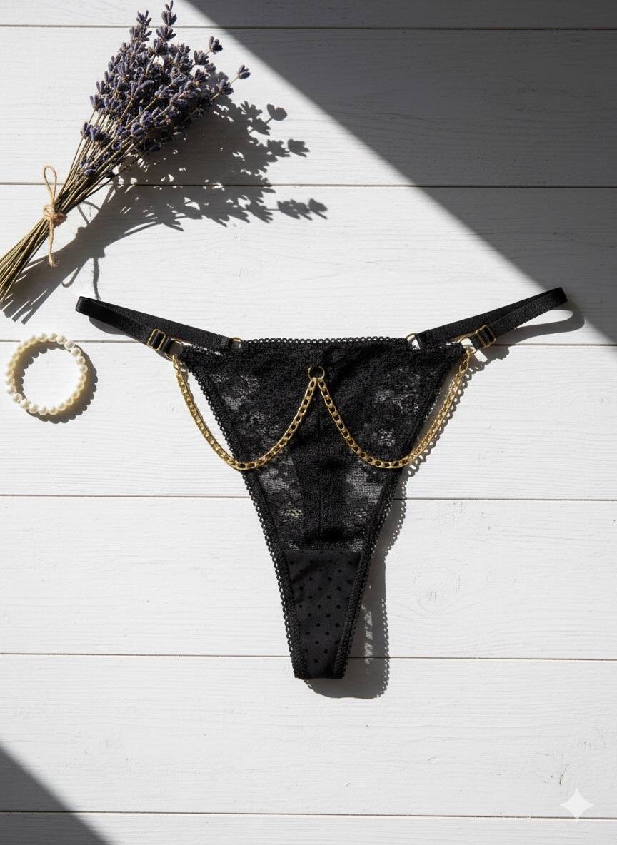 Zincir Detaylı Dantel Tanga