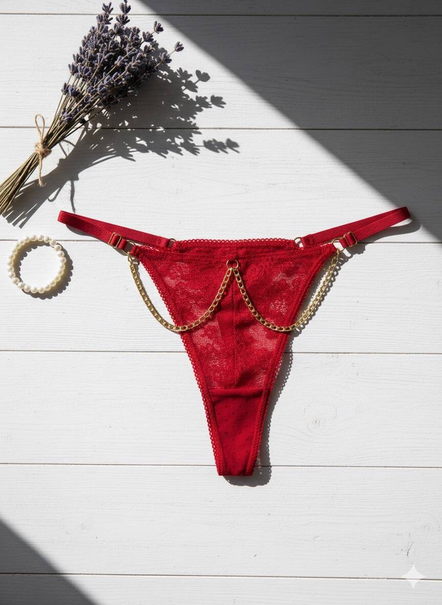 Zincir Detaylı Dantel Tanga