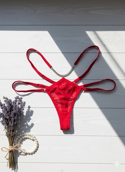  - Zincir Detaylı Kırmızı Külot