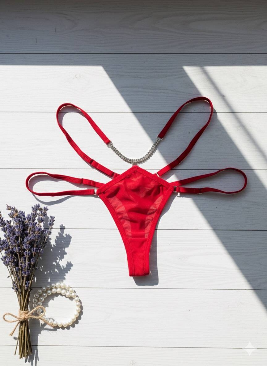 Zincir Detaylı Kırmızı Külot