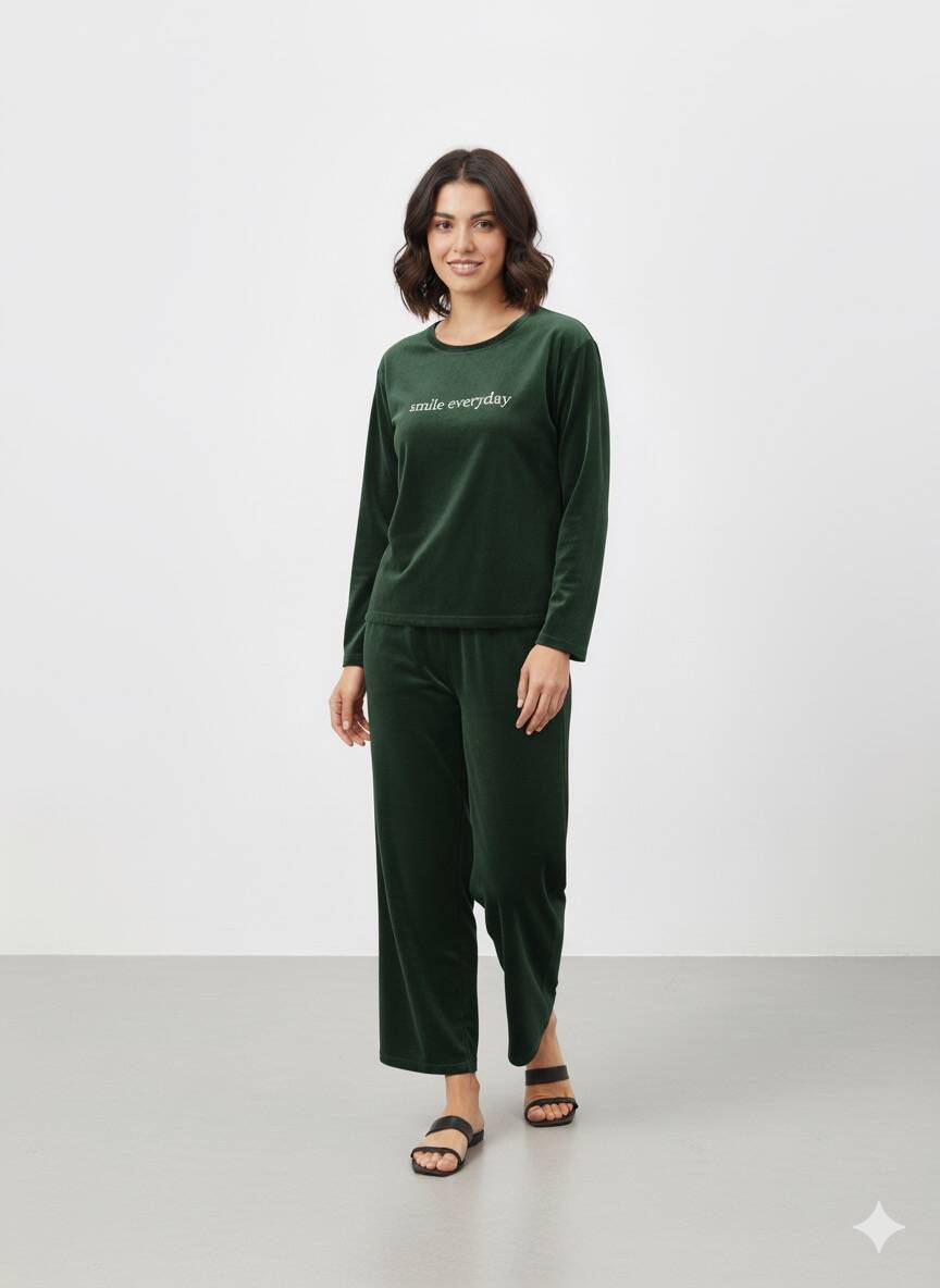 Zümrüt Yeşili Kadife Pijama Takım